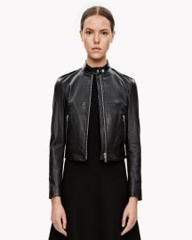 Stretch Leather Crop Jacket com at Theory